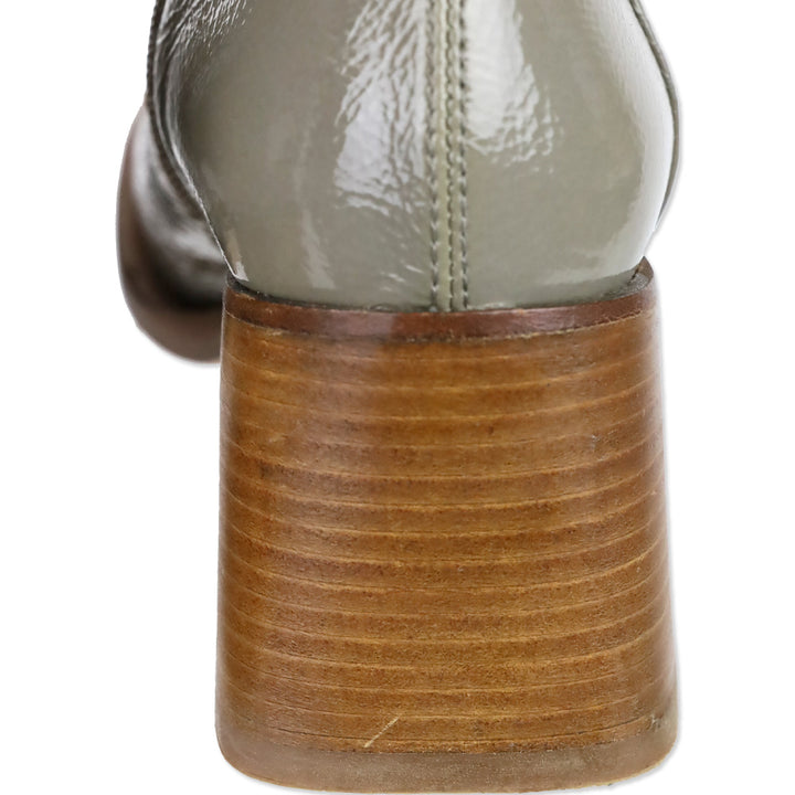 275 Central Grey Crinkle Patent Leather Square Toe Block Heel Ankle Boots