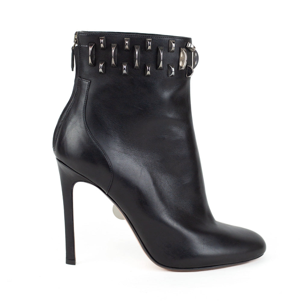 side view of Samuele Failli Black Studded High Heel Ankle Boots