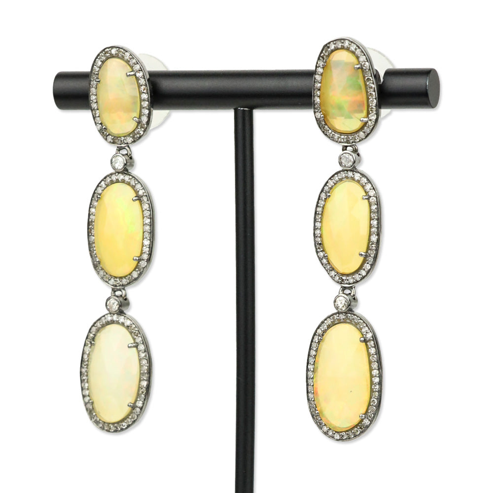 925/Opal with Diamond Halo Drop Earrings