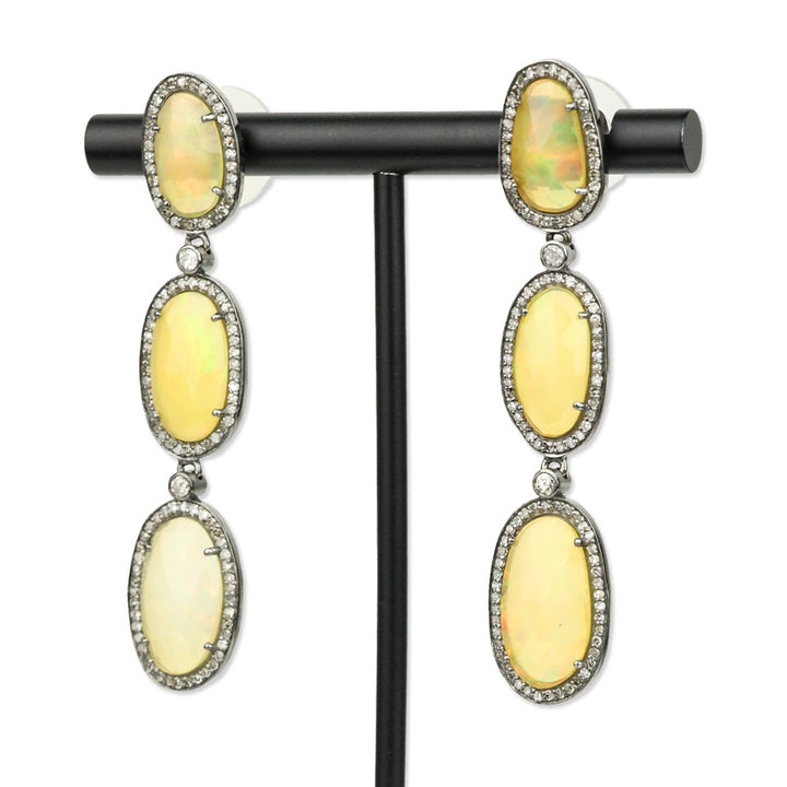 925/Opal with Diamond Halo Drop Earrings