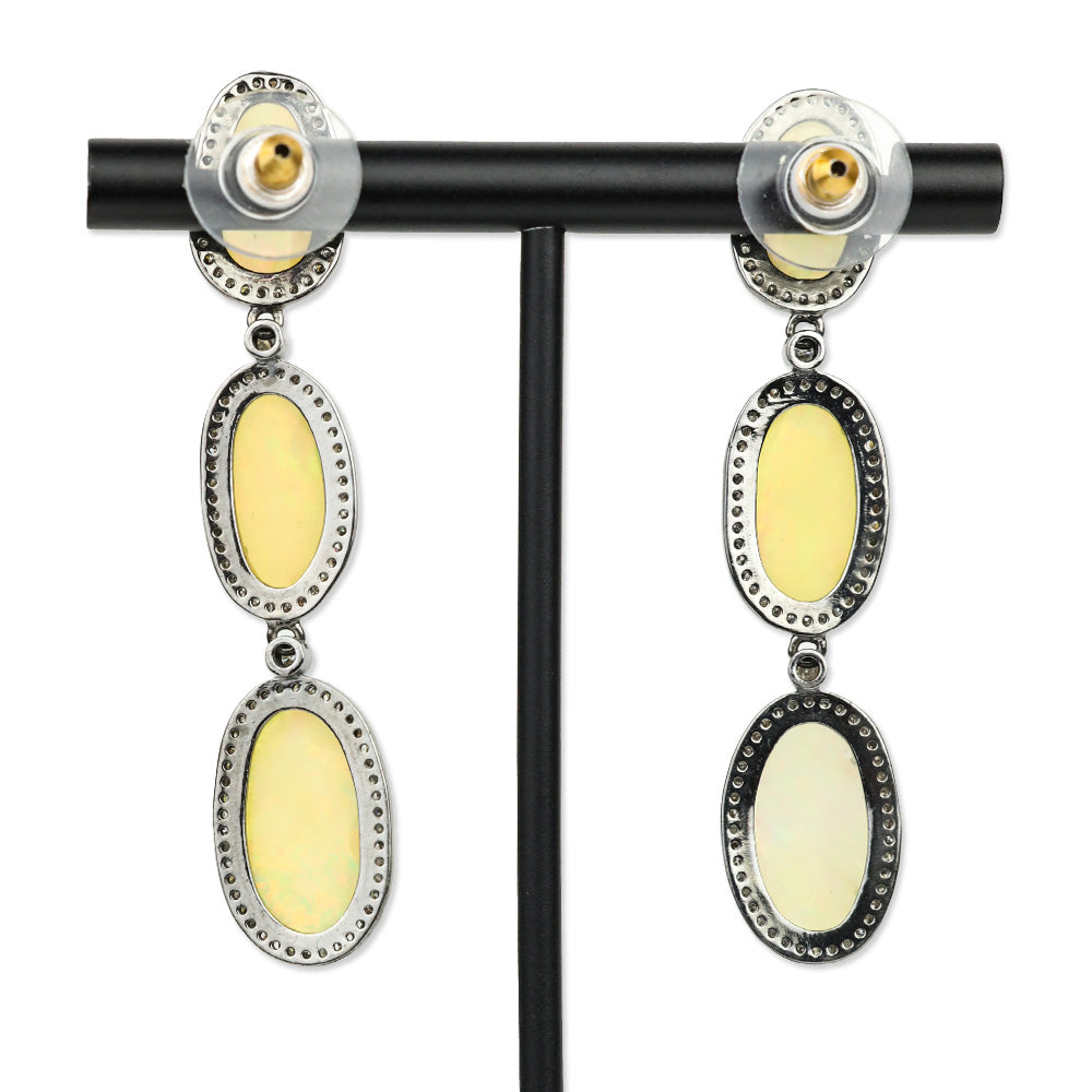 925/Opal with Diamond Halo Drop Earrings