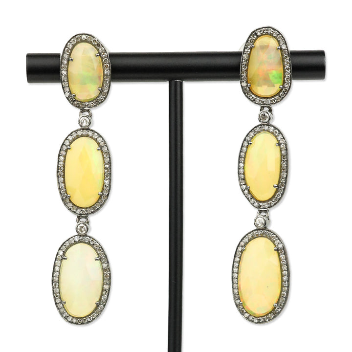 925/Opal with Diamond Halo Drop Earrings