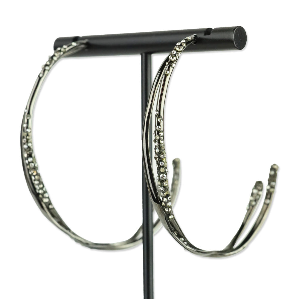 Alexis Bittar Gunmetal Crystal Encrusted Crossover Hoop Earrings