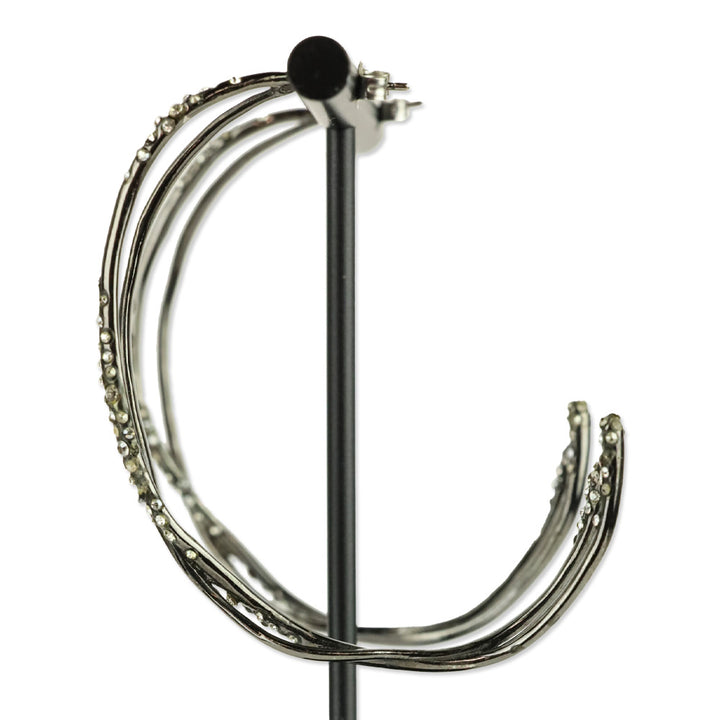 Alexis Bittar Gunmetal Crystal Encrusted Crossover Hoop Earrings