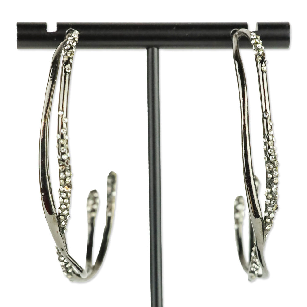 Alexis Bittar Gunmetal Crystal Encrusted Crossover Hoop Earrings