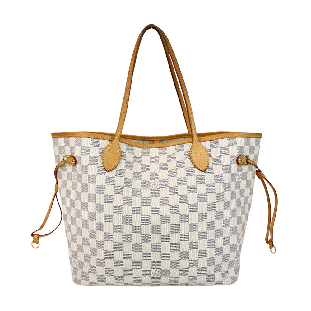 Louis+Vuitton+Neverfull+Tote+MM+White+Canvas+Damier+Azur for sale