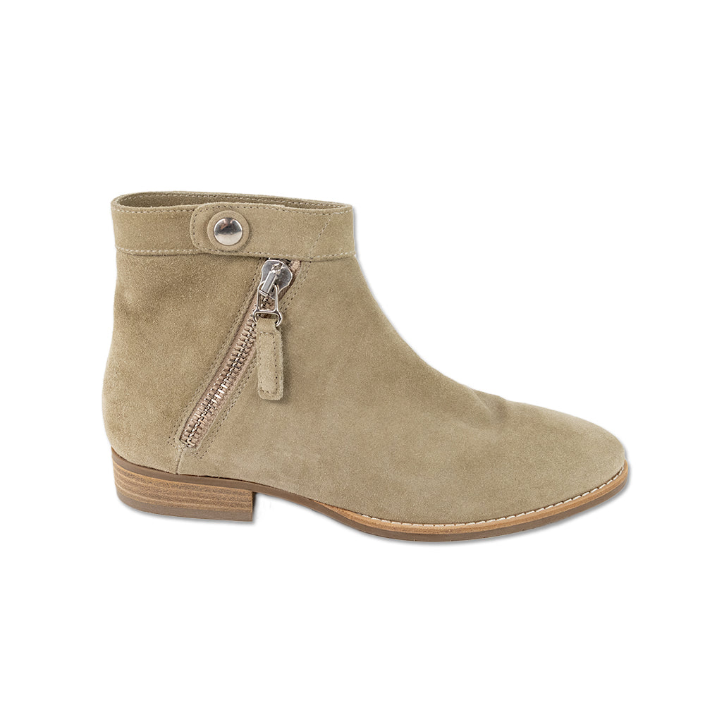 Aquatalia Pointed Toe Beige Suede Ankle Boot DBLTKE Luxury Consignment Boutique