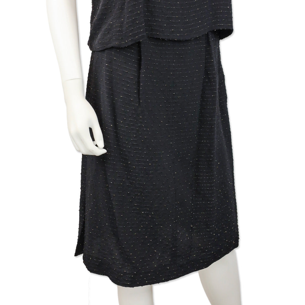 Balenciaga Black with Gold Striped Mid-Rise Pleated Midi Skirt