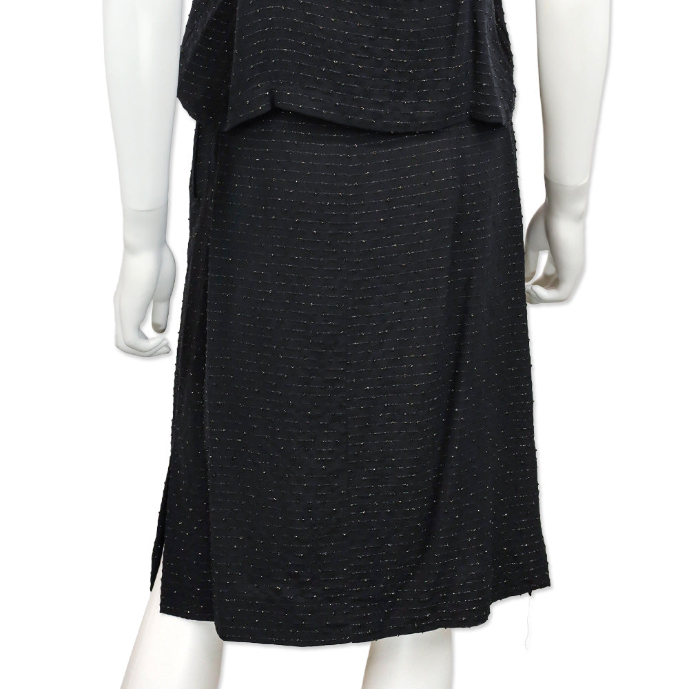 Balenciaga Black with Gold Striped Mid-Rise Pleated Midi Skirt