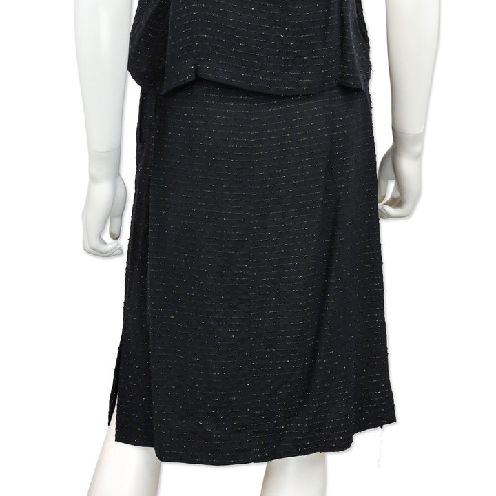 Balenciaga Black with Gold Striped Mid-Rise Pleated Midi Skirt