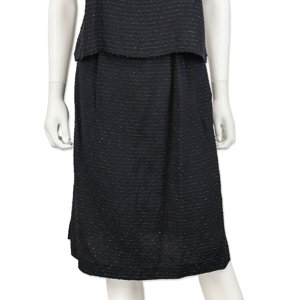 Balenciaga Black with Gold Striped Mid-Rise Pleated Midi Skirt