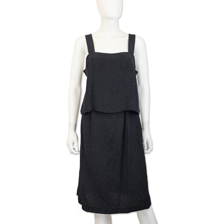 Balenciaga Black with Gold Striped Mid-Rise Pleated Midi Skirt