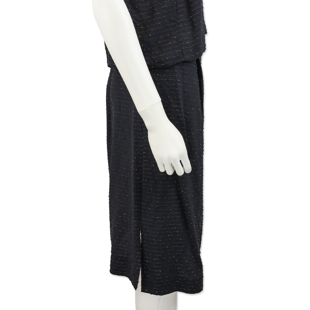 Balenciaga Black with Gold Striped Mid-Rise Pleated Midi Skirt