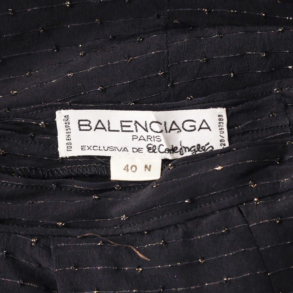 Balenciaga Black with Gold Striped Mid-Rise Pleated Midi Skirt