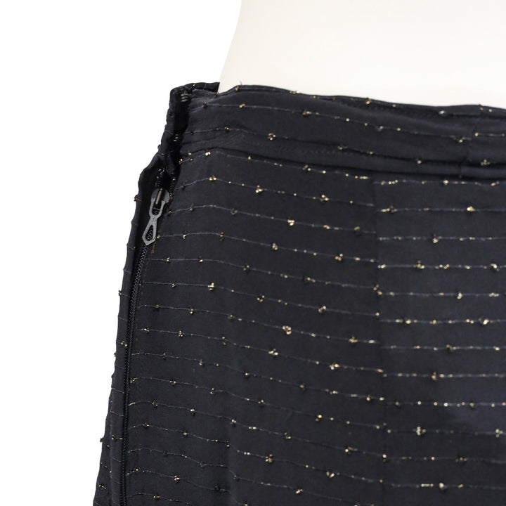 Balenciaga Black with Gold Striped Mid-Rise Pleated Midi Skirt