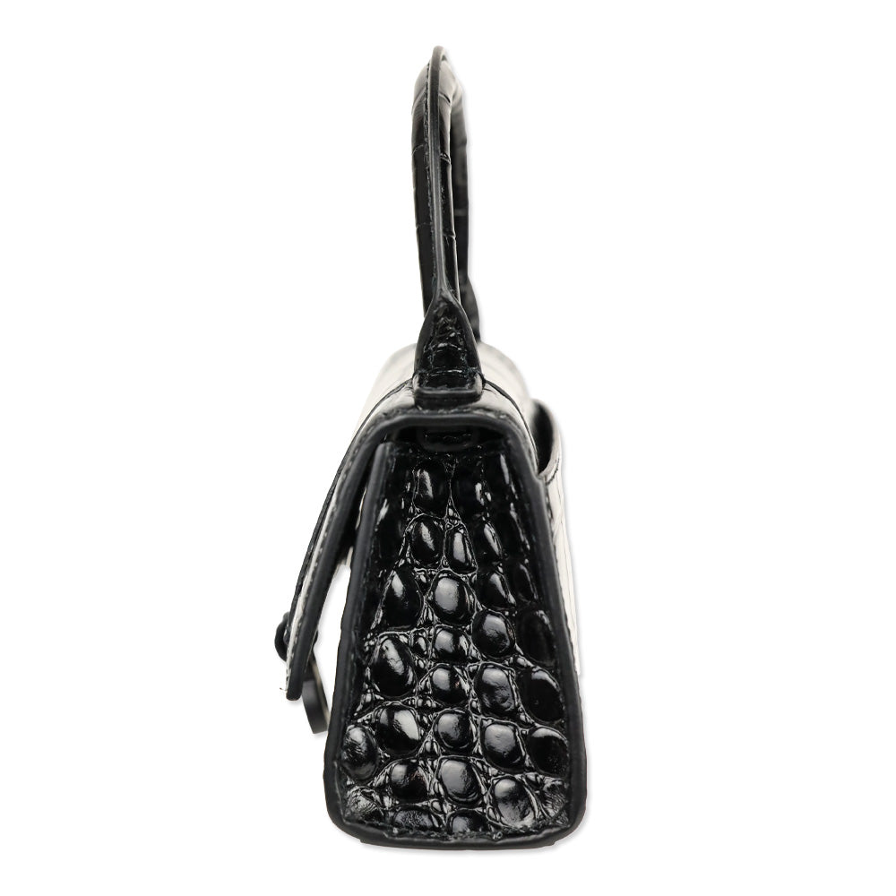 Balenciaga Hourglass Black Crocodile Embossed Leather Mini Top Handle Bag