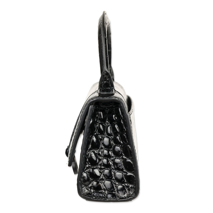 Balenciaga Hourglass Black Crocodile Embossed Leather Mini Top Handle Bag