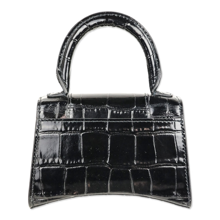 Balenciaga Hourglass Black Crocodile Embossed Leather Mini Top Handle Bag