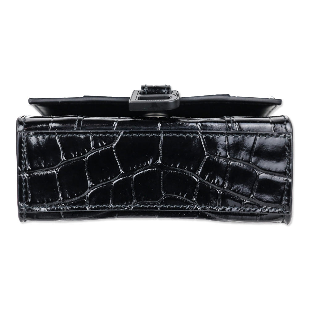 Balenciaga Hourglass Black Crocodile Embossed Leather Mini Top Handle Bag