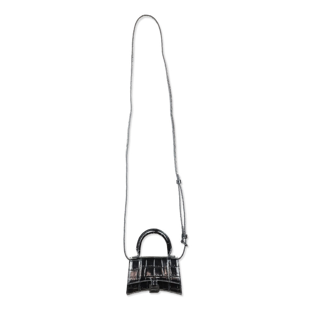 Balenciaga Hourglass Black Crocodile Embossed Leather Mini Top Handle Bag