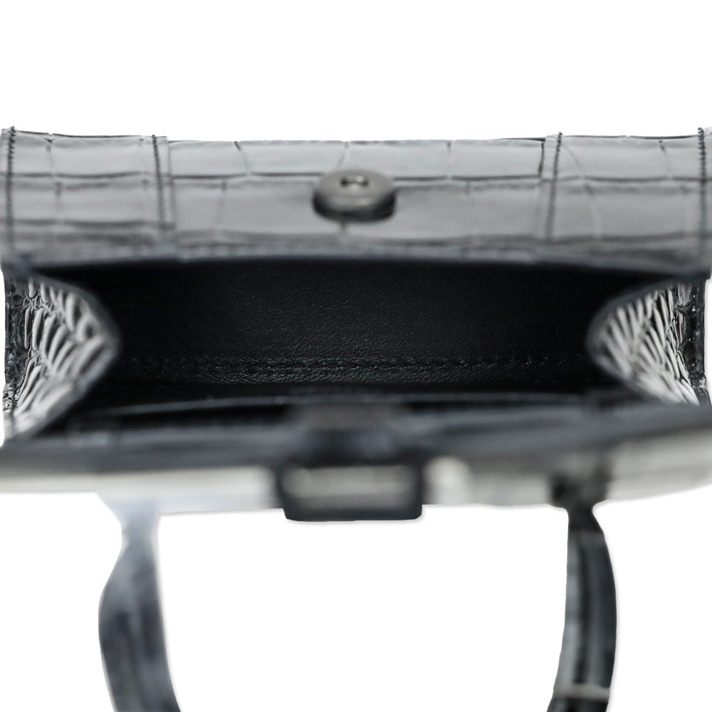 Balenciaga Hourglass Black Crocodile Embossed Leather Mini Top Handle Bag