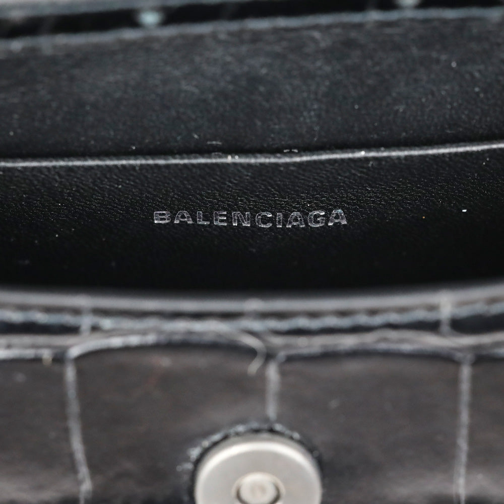 Balenciaga Hourglass Black Crocodile Embossed Leather Mini Top Handle Bag