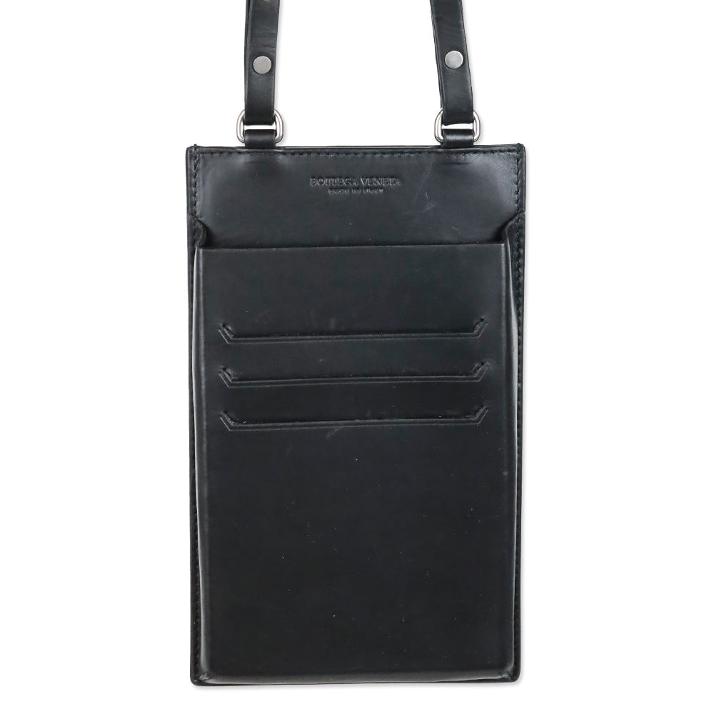 Bottega Veneta Black/Blue Calf Leather Perforated Paper Phone Case Card Lanyard