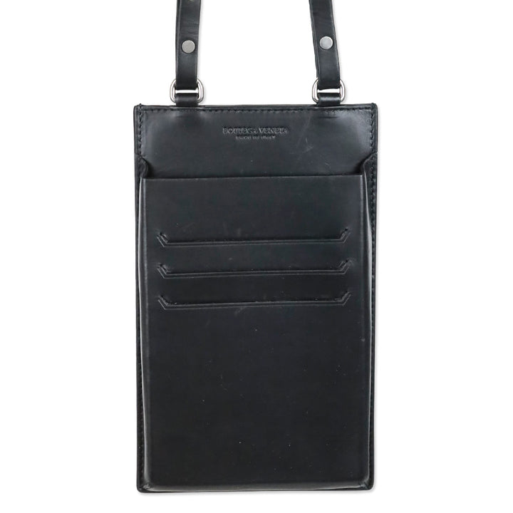 Bottega Veneta Black/Blue Calf Leather Perforated Paper Phone Case Card Lanyard