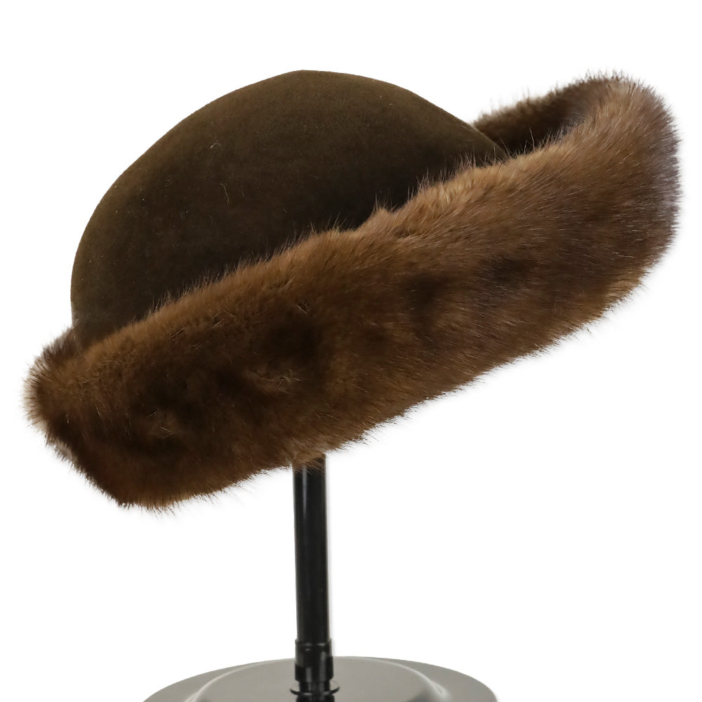 Brown Wool Hat with Mink Fur Trim