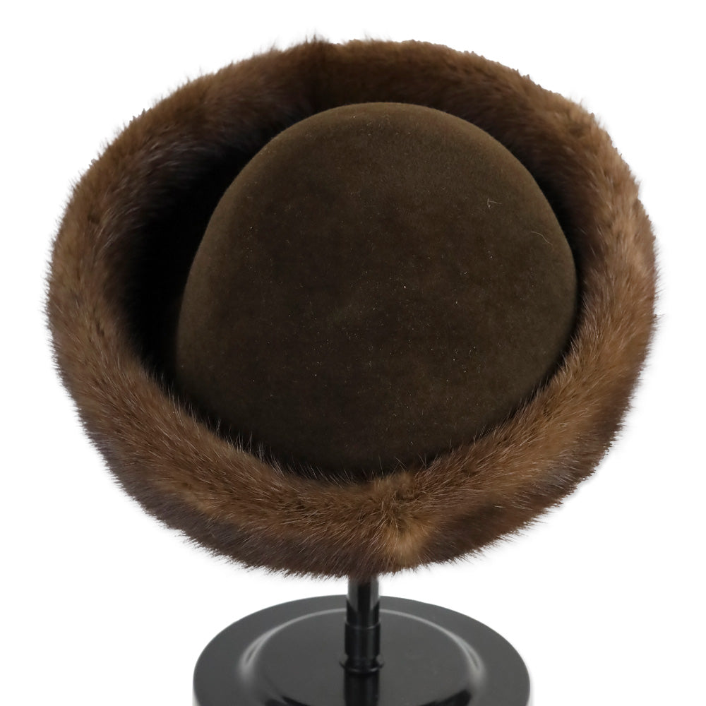 Brown Wool Hat with Mink Fur Trim