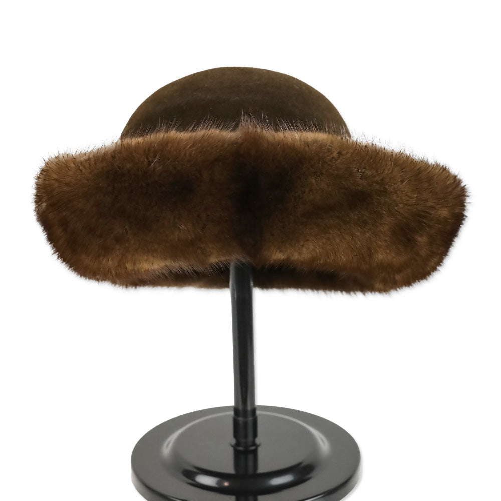 Brown Wool Hat with Mink Fur Trim