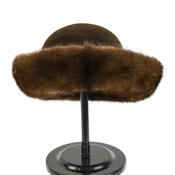 Brown Wool Hat with Mink Fur Trim