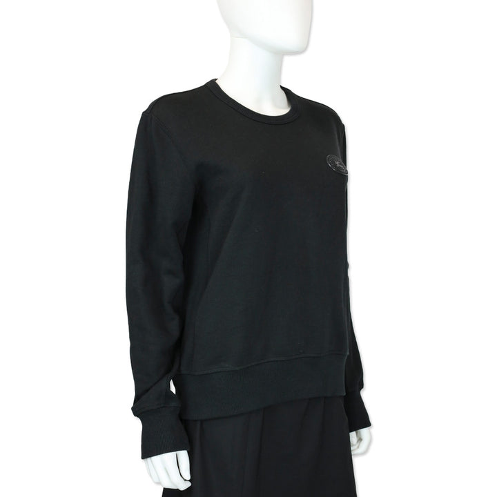 Burberry Black Cotton Crewneck Sweater with Logo Patch