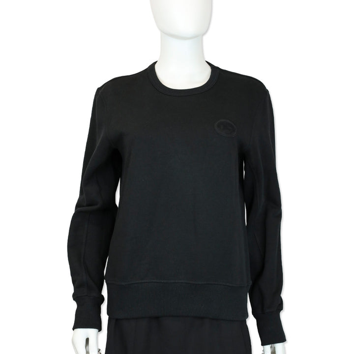 Burberry Black Cotton Crewneck Sweater with Logo Patch
