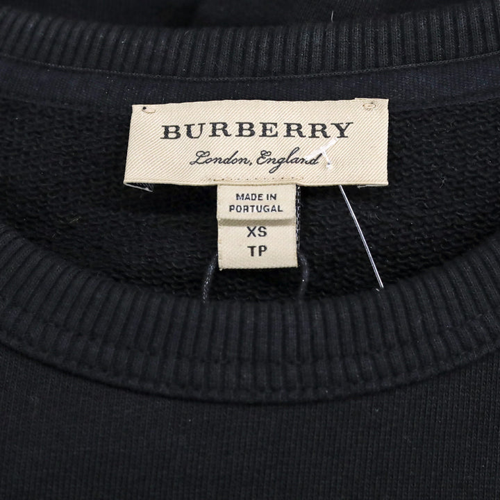 Burberry Black Cotton Crewneck Sweater with Logo Patch