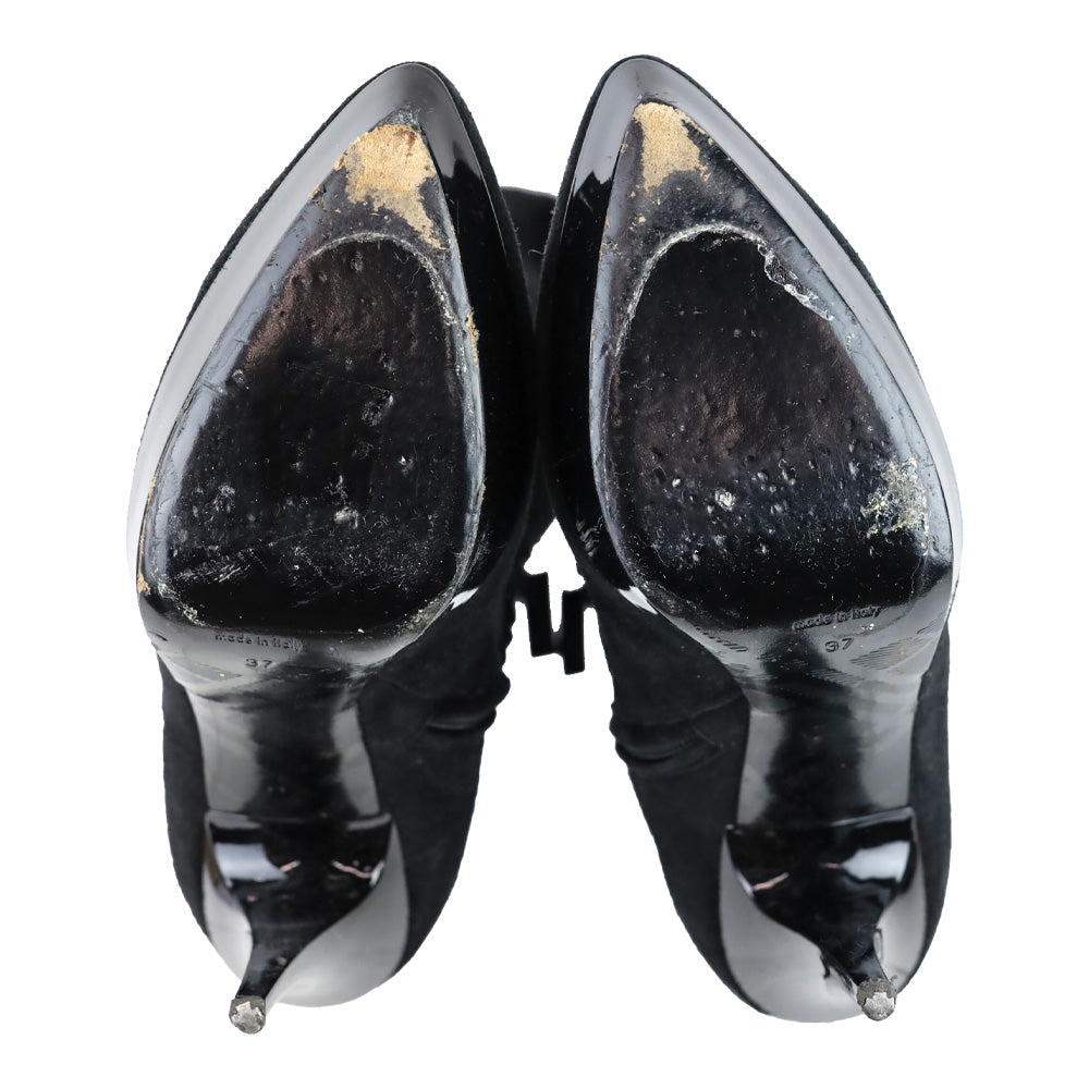 Burberry Black Suede Pointed Toe Platform Knee High Boot