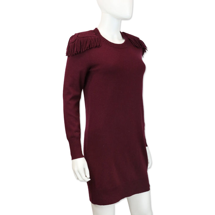 Burberry Burgundy Neto Wool & Cashmere Fringe Sweater Dress