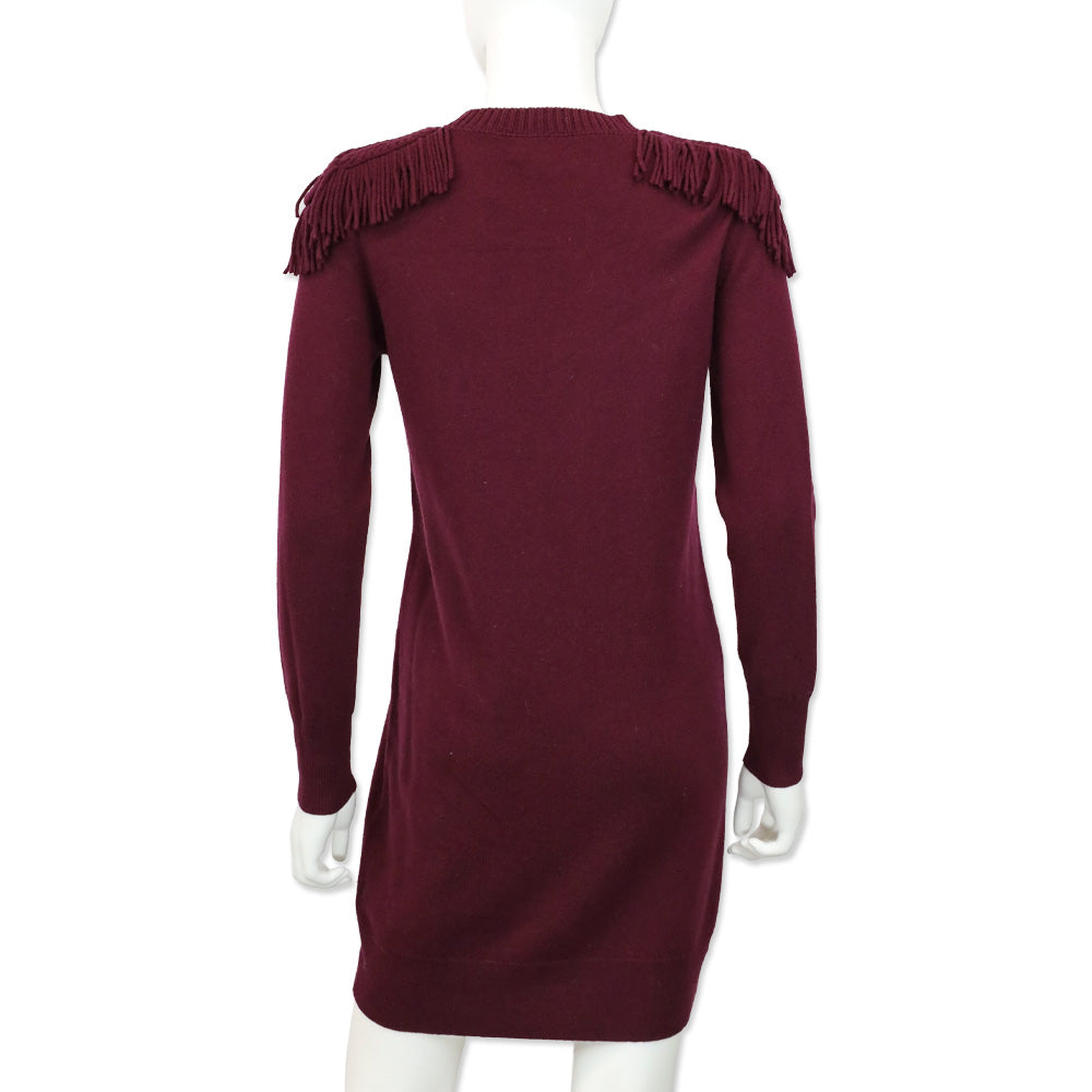 Burberry Burgundy Neto Wool & Cashmere Fringe Sweater Dress