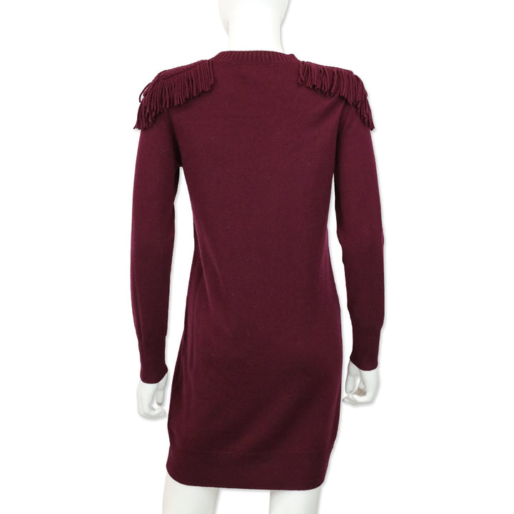 Burberry Burgundy Neto Wool & Cashmere Fringe Sweater Dress