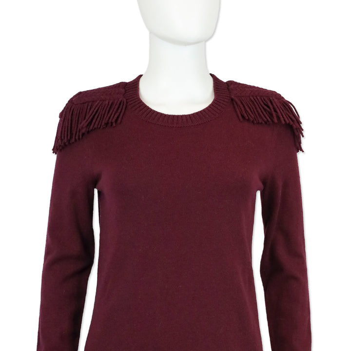 Burberry Burgundy Neto Wool & Cashmere Fringe Sweater Dress