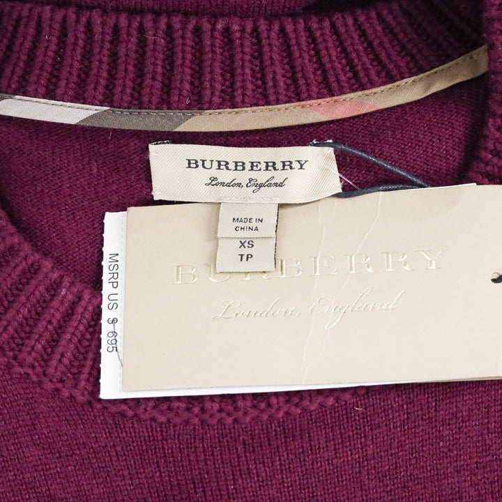 Burberry Burgundy Neto Wool & Cashmere Fringe Sweater Dress