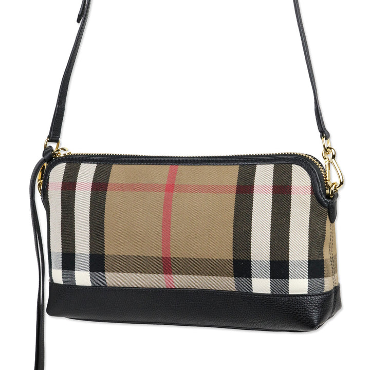 Burberry Derby Black Leather/House Check Abingdon Convertible Clutch Bag