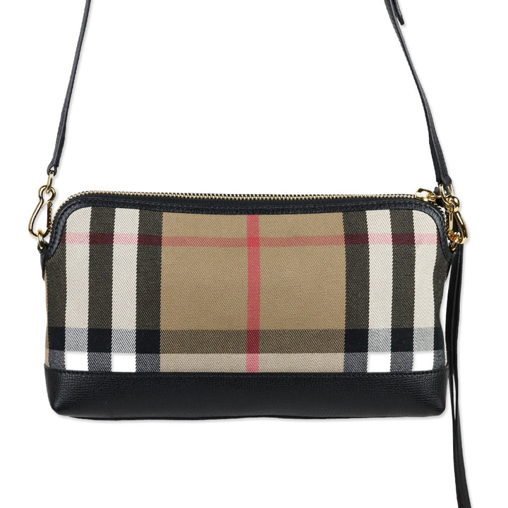 Burberry Derby Black Leather/House Check Abingdon Convertible Clutch Bag