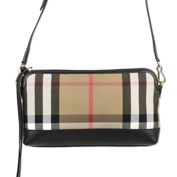 Burberry Derby Black Leather/House Check Abingdon Convertible Clutch Bag