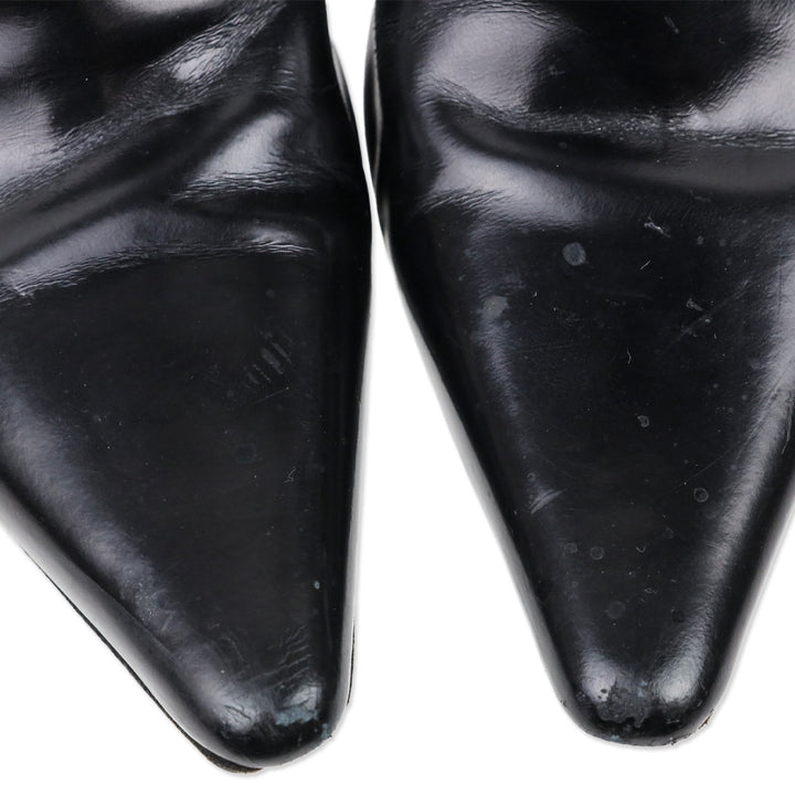 Burberry Vintage Black Leather Pointed Toe Kitten Boots