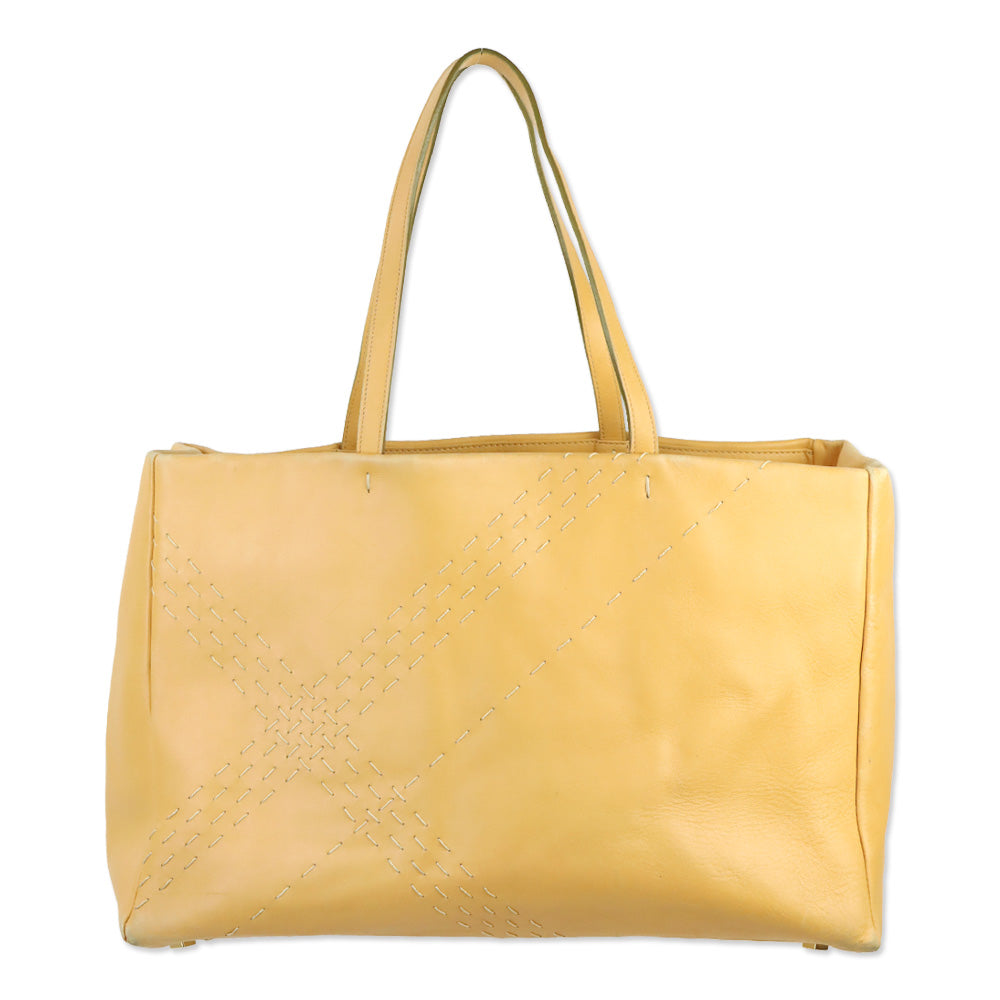 Burberry London Tan Stitched Leather Tote