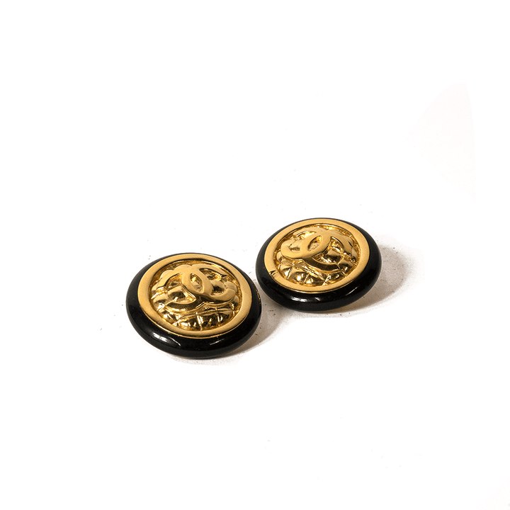 CHANEL VINTAGE LARGE QUILTED BUTTON EARRINGS