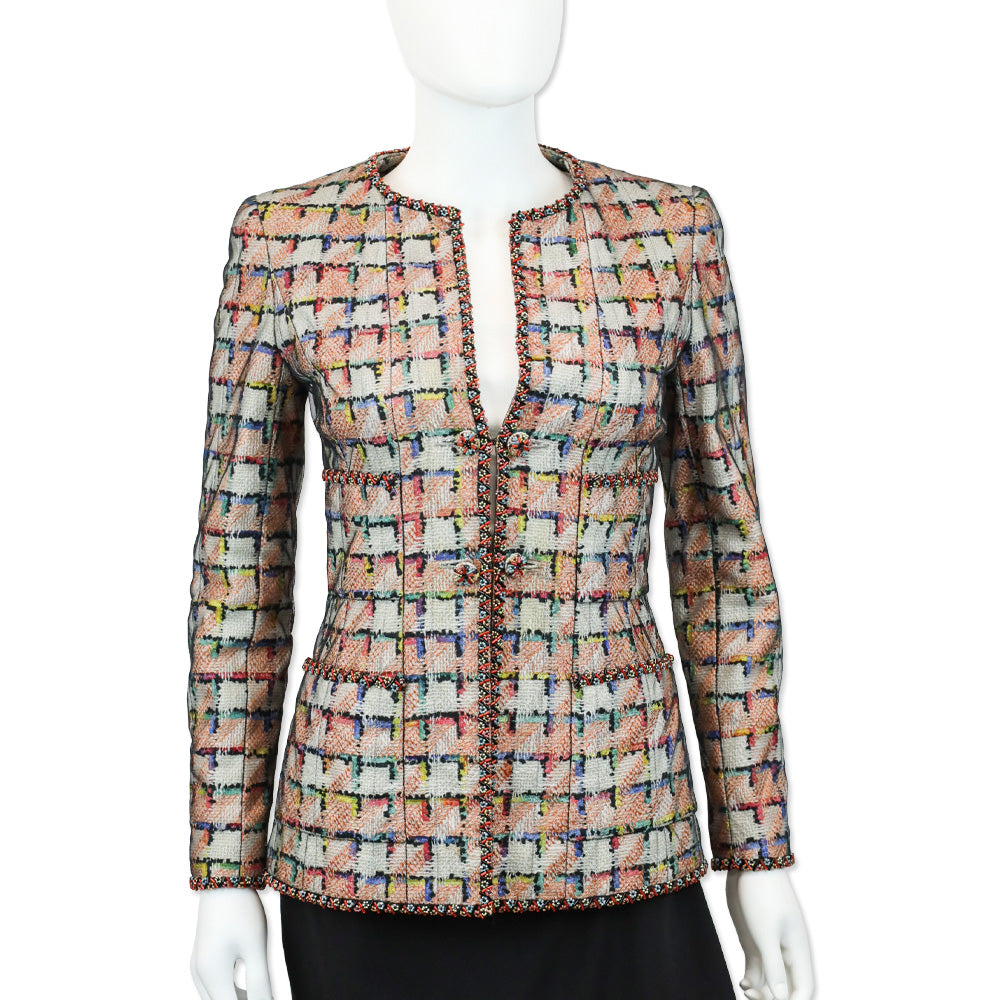Chanel 1998 Cruise Black Mesh/Multicolor Tweed Floral Beaded