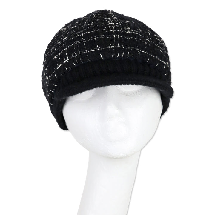 Chanel Black Knit Tweed Newsboy Cap
