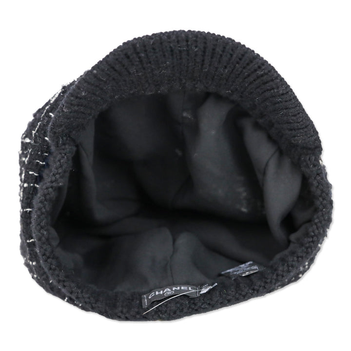 Chanel Black Knit Tweed Newsboy Cap